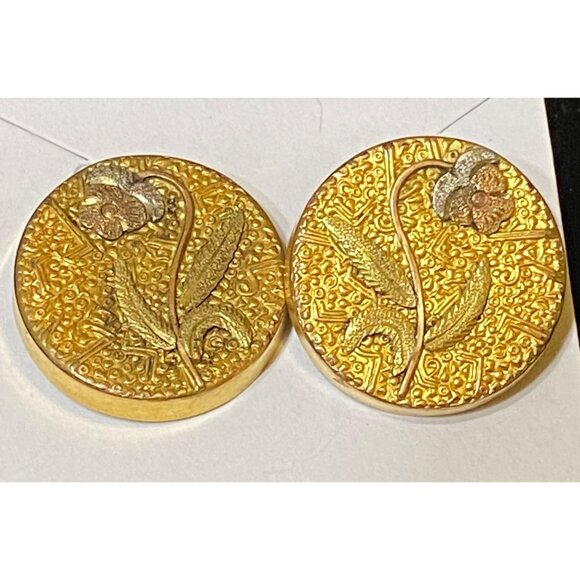 Pair Of Vintage Gold-Plated Floral Metal Buttons - Picture 1 of 6